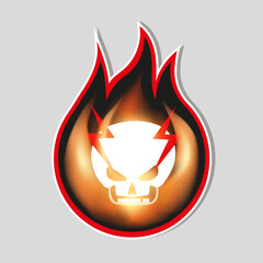 Sticker with an image of an angry skull in flames.