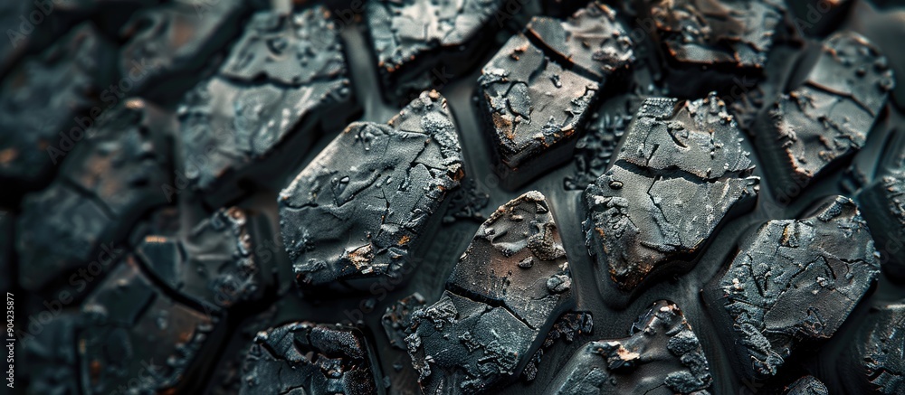 Poster close up of a tire tread highlighting its textured pattern for traction with copy space image
