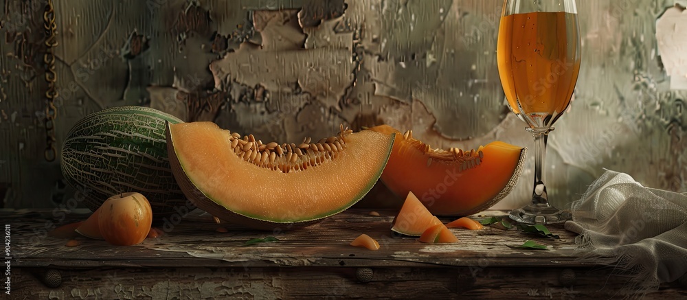Poster charentais melon a sweet and fresh fruit served as a delicious snack on a rustic table creating an a