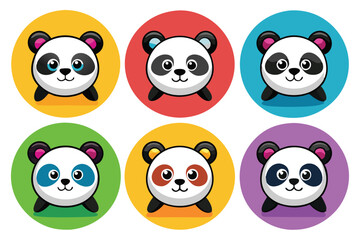 Fototapeta premium Six Adorable Cartoon Pandas with Different Colored Eyes in Colorful Circles
