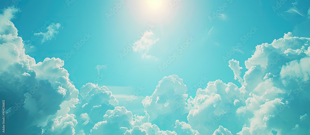 Poster beautiful nature background with a serene blue sky and fluffy white clouds creating a tranquil and b