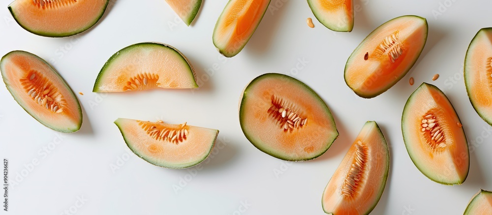 Poster a clear space with melon slices against a white backdrop offers a blank canvas for design known as a