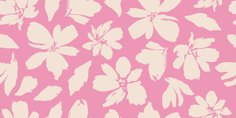 Exotic hand drawn flowers, seamless patterns with floral for fabric, textiles, clothing, wallpaper, cover, banner, interior decor, abstract backgrounds. Vector illustration.