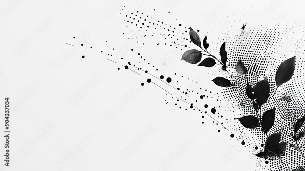 Fototapete a minimalistic abstract background featuring dots and lines in monochrome, leaving a clean space on 