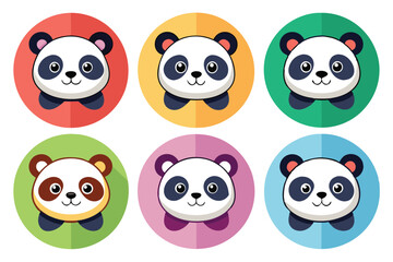 Fototapeta premium Six Adorable Cartoon Panda Faces in Colorful Circles