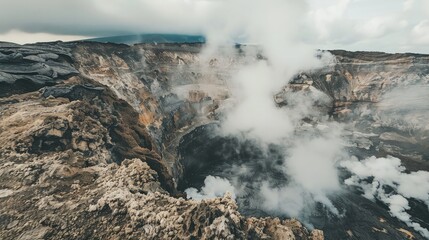 Volcanic Crater with Erupting Steam