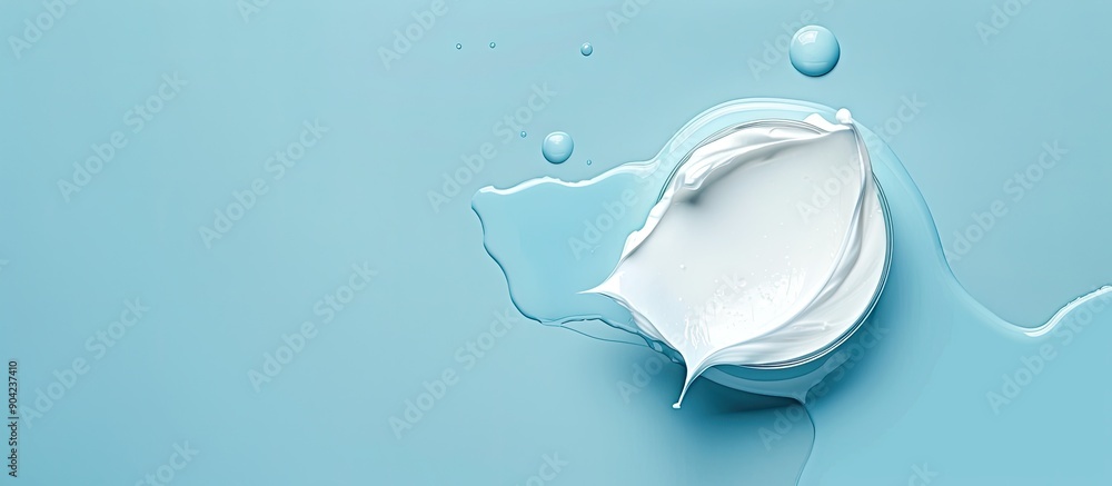 Poster cosmetic cream samples displayed on a blue backdrop creating a visually appealing copy space image