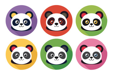 Fototapeta premium Six Colorful Circles Featuring Adorable Panda Faces