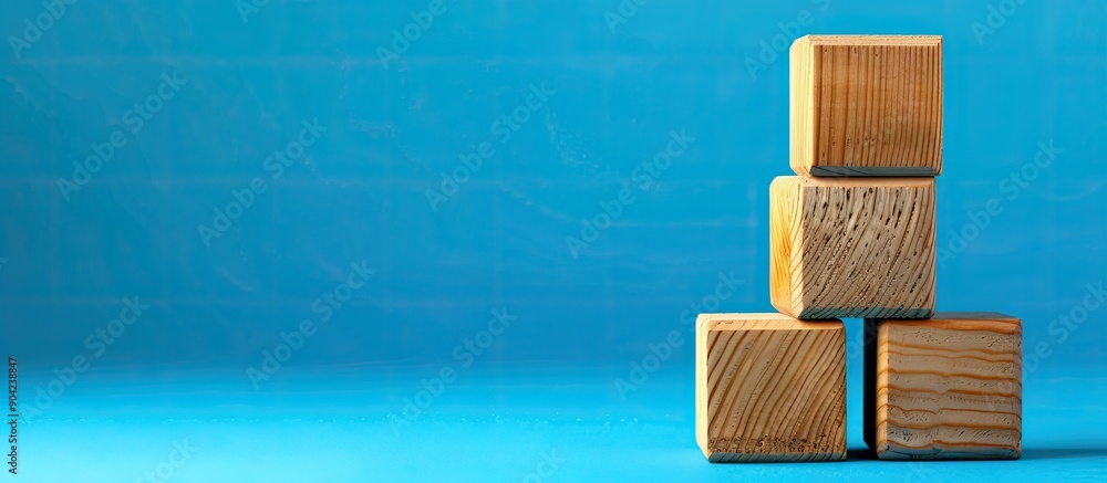 Aufkleber wooden blocks with a blue background display a sneak peek message serving as a conceptual symbol wit