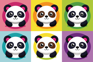 Fototapeta premium Six Cartoon Pandas with Different Expressions and Colors