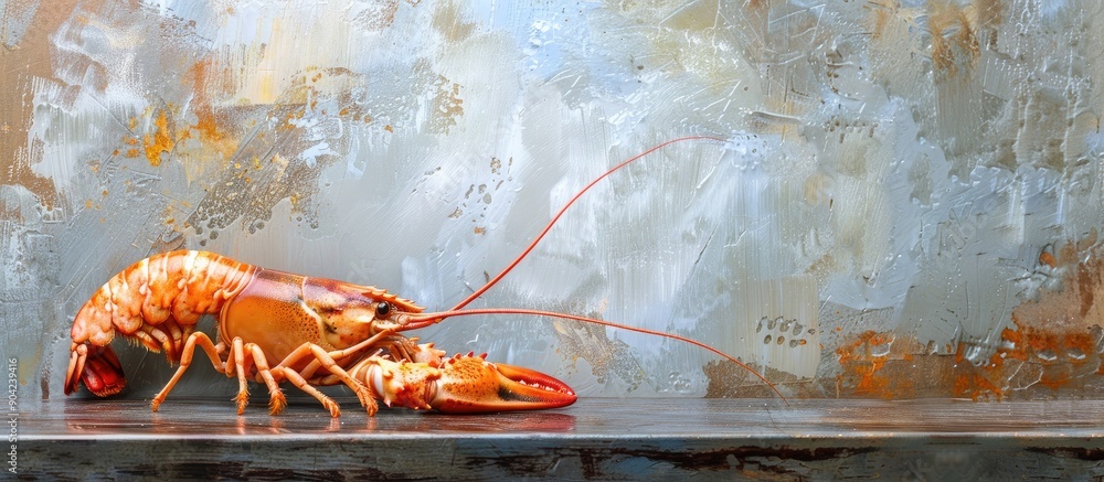 Poster fresh langoustine a delicious seafood option is served on a rustic table with a copy space image bac