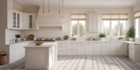 Rendering of a classic kitchen in the American style 3.3D illustration