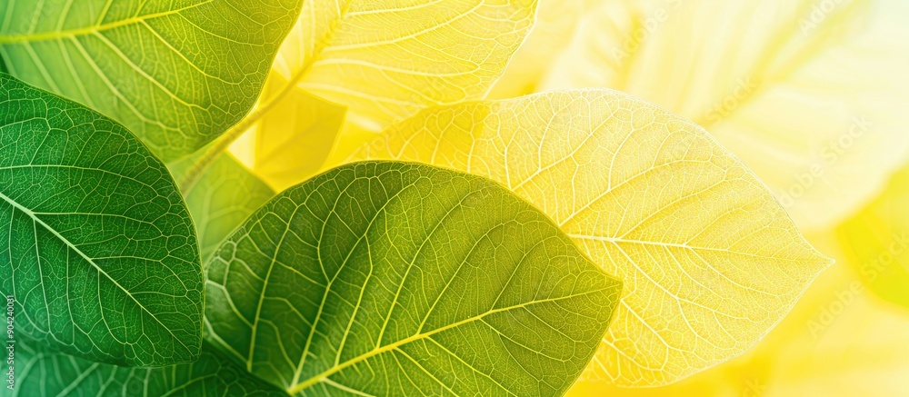 Poster gradient leaf veins in abstract greenish yellow motif with copy space image