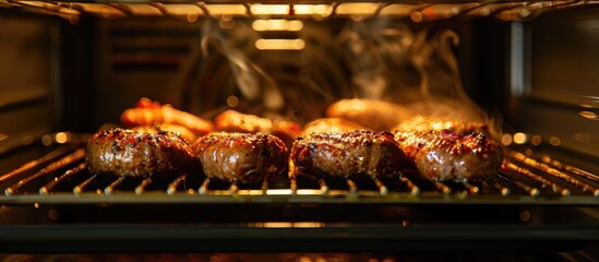 Sausages cooked in the oven with Copy Space Image