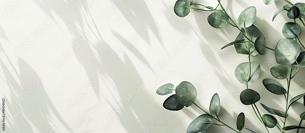 Poster a vibrant eucalyptus branch against a light backdrop serves as a background for showcasing products 