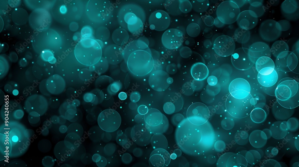 Poster abstract teal bokeh background with glowing light particles, perfect for digital and visual content.
