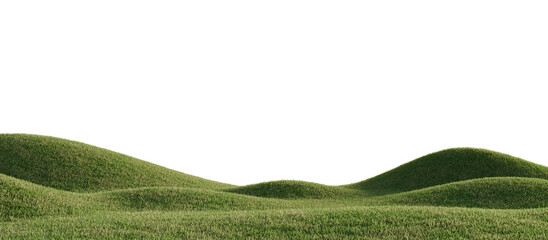 Hills with grass on a transparent background. 3D rendering.	
