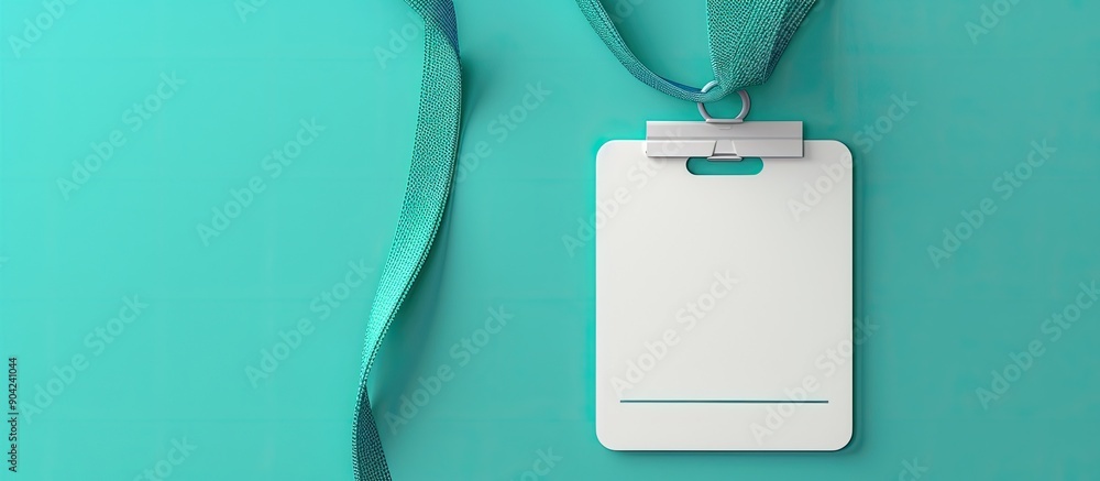 Poster staff identity name tag mockup isolated on green background with blue belt showcasing an empty white