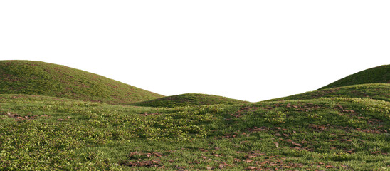 Hills with grass on a transparent background. 3D rendering.	
