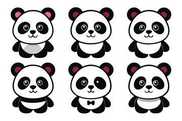 Six Cartoon Pandas with Different Expressions