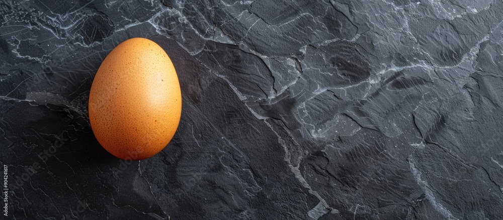 Aufkleber flat lay of a chicken egg on a dark grey background with copy space image