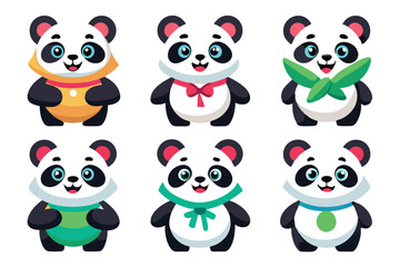 Naklejka premium Six Adorable Cartoon Pandas with Unique Accessories