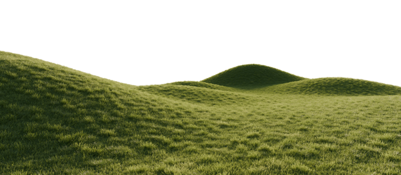 Hills with grass on a transparent background. 3D rendering.	
