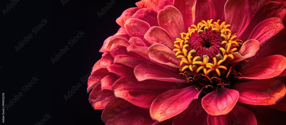 Poster Detailed and up close view of the Zinnia Anggun flower with copy space image