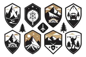 Obraz premium A Collection of Mountain-Themed Badges with Various Designs