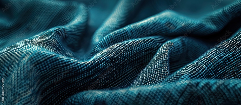 Poster blue textured fabric in a close up view providing copy space for text in the image