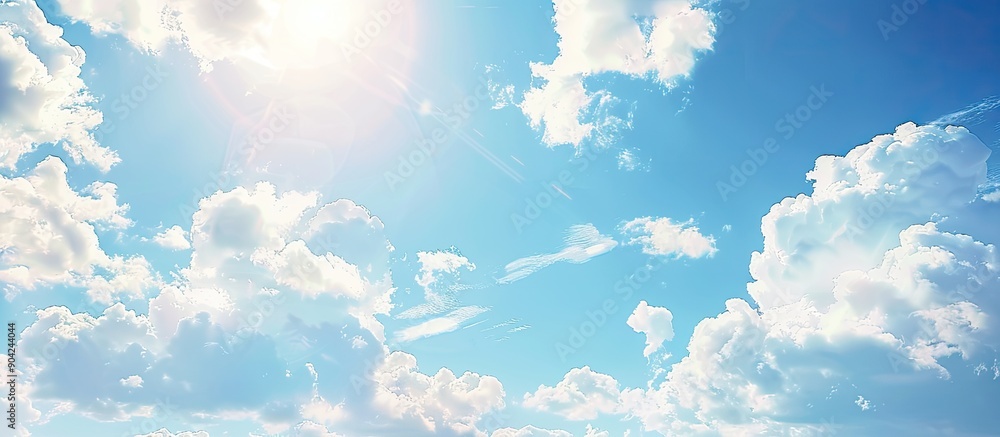 Aufkleber sunny summer day with fluffy white clouds against a blue sky creating an empty background perfect fo