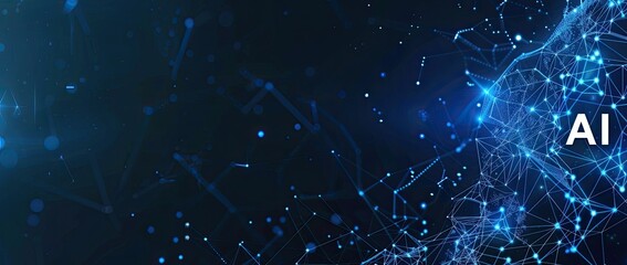 The ai background has a blue color and includes technology elements on the right side, including "AI" text in white font and an icon of a cloud or digital data Generative AI