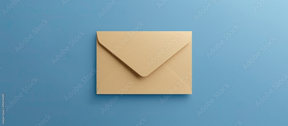 Aufkleber a beige envelope with a blank white sheet on a blue background for a copy space image showcasing mai