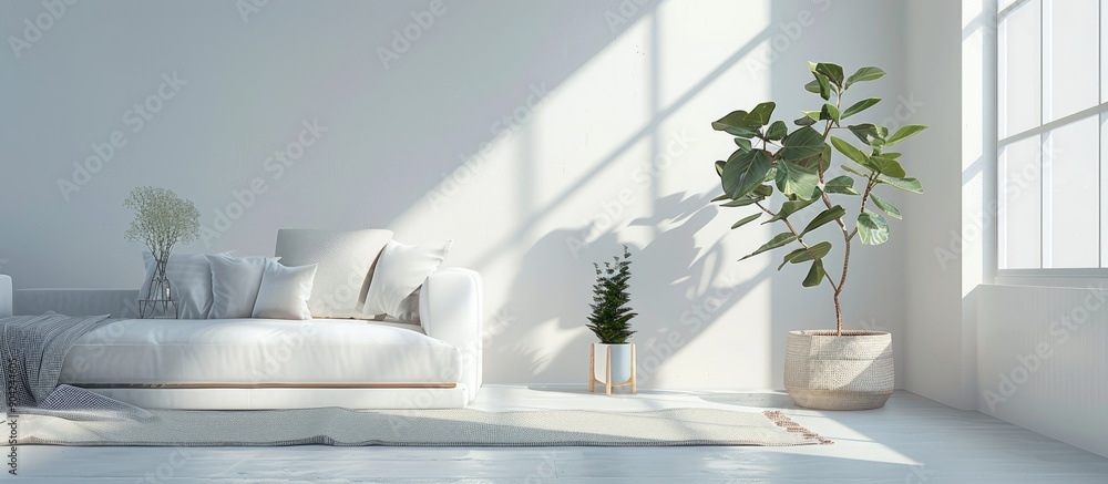 Aufkleber minimalist scandinavian living room interior with a white empty space and a nordic home design. copy