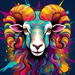 tête de bélier créatif avec couleurs vives