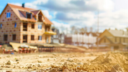 Blurred background of construction site with houses under development