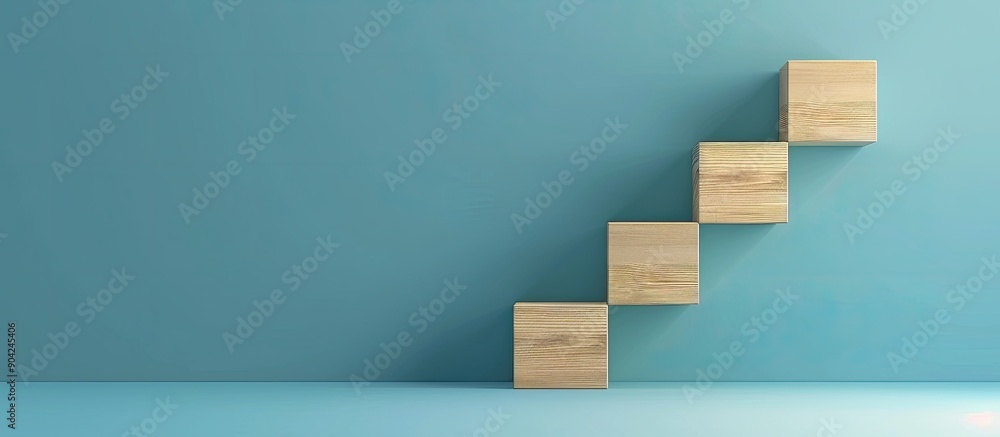 Aufkleber creating a ladder metaphor using wooden blocks to depict a career progression concept with an upward