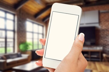 Hand hold cell phone with blank screen