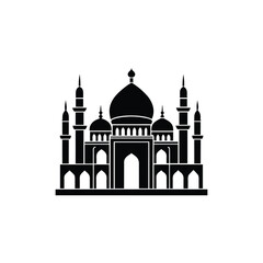 Black silhouette mosque isolated vector illustration.