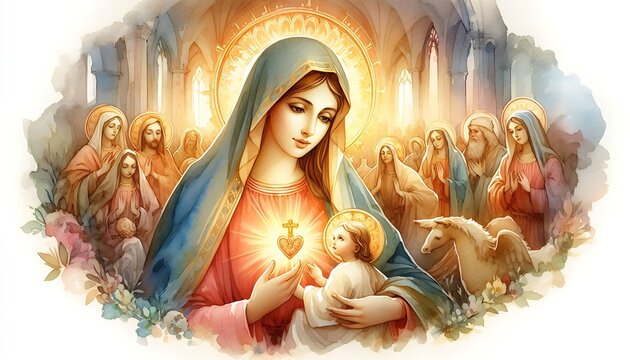 watercolor mary holding jesus, church setting clip art preview