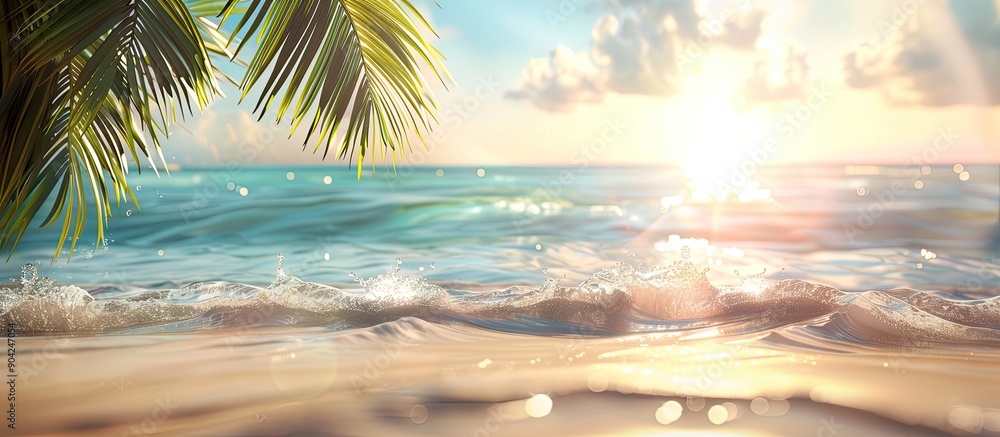 Canvas Prints A stunning tropical beach scene with sunlit waves blurred in the background creates a serene and inviting copy space image for summer vacation and holiday concepts