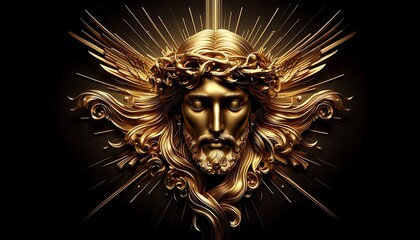 Impressive bacground with golden  Jesus.Generative AI