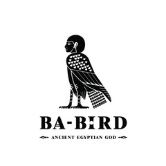 Silhouette of ancient egypt god ba bird , middle east mandulis in culture egyptian civilization