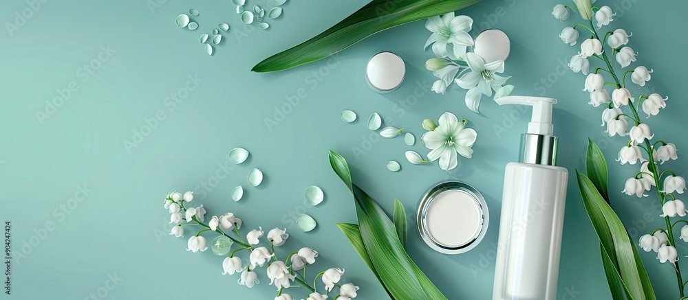 Poster face cosmetics set featuring lily of the valley ideal for refreshing skincare routines displayed in 