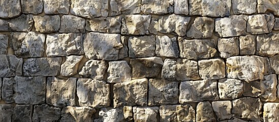 Fototapeta premium Daylight enhances the texture of a stone wall perfect as a banner background or backdrop with copy space image