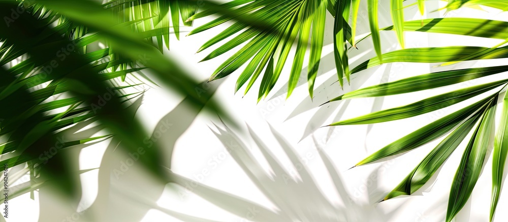 Aufkleber close up of palm leaves with shadows providing copy space in the background for a captivating image