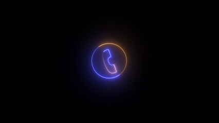 Neon Telephone call icon. glowing Ringing phone icon. Glowing Phone sign. Glowing neon line Telephone handset icon isolated on black background.