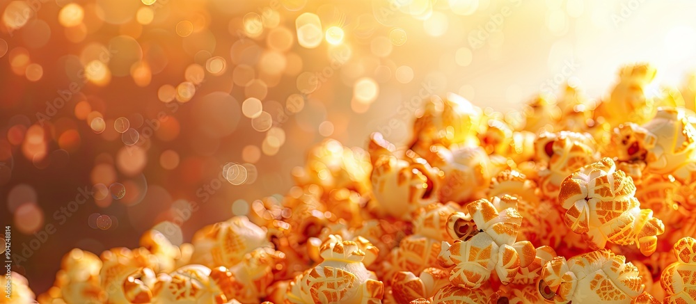Poster cheese and caramel popcorn on a cinematic background ideal for a movie night snack with a designated