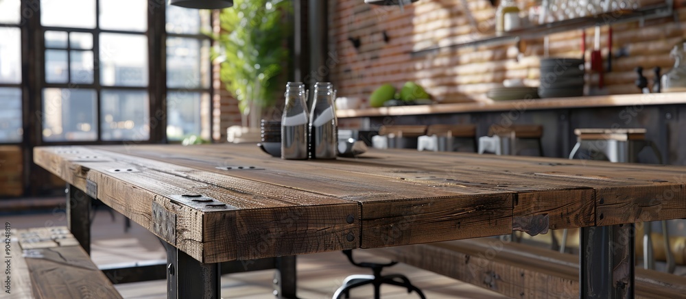Aufkleber explore the fusion of industrial and rustic elements in this dining table set featuring metal legs a