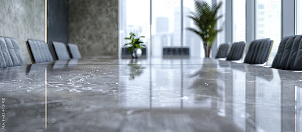 Poster office setting with an empty grey marble table showcasing ample copy space image